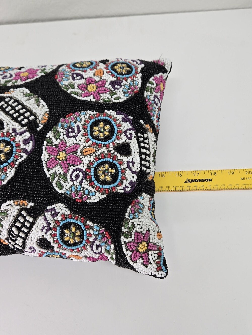 Cupcakes & Cashmere Beaded Sugar Skull Accent Pillow Day of the Dead Halloween - Picture 12 of 17